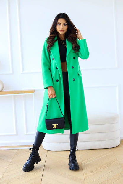Autumn And Winter Simple Double Row Button Long Sleeve Collared Button Woolen Coat Women