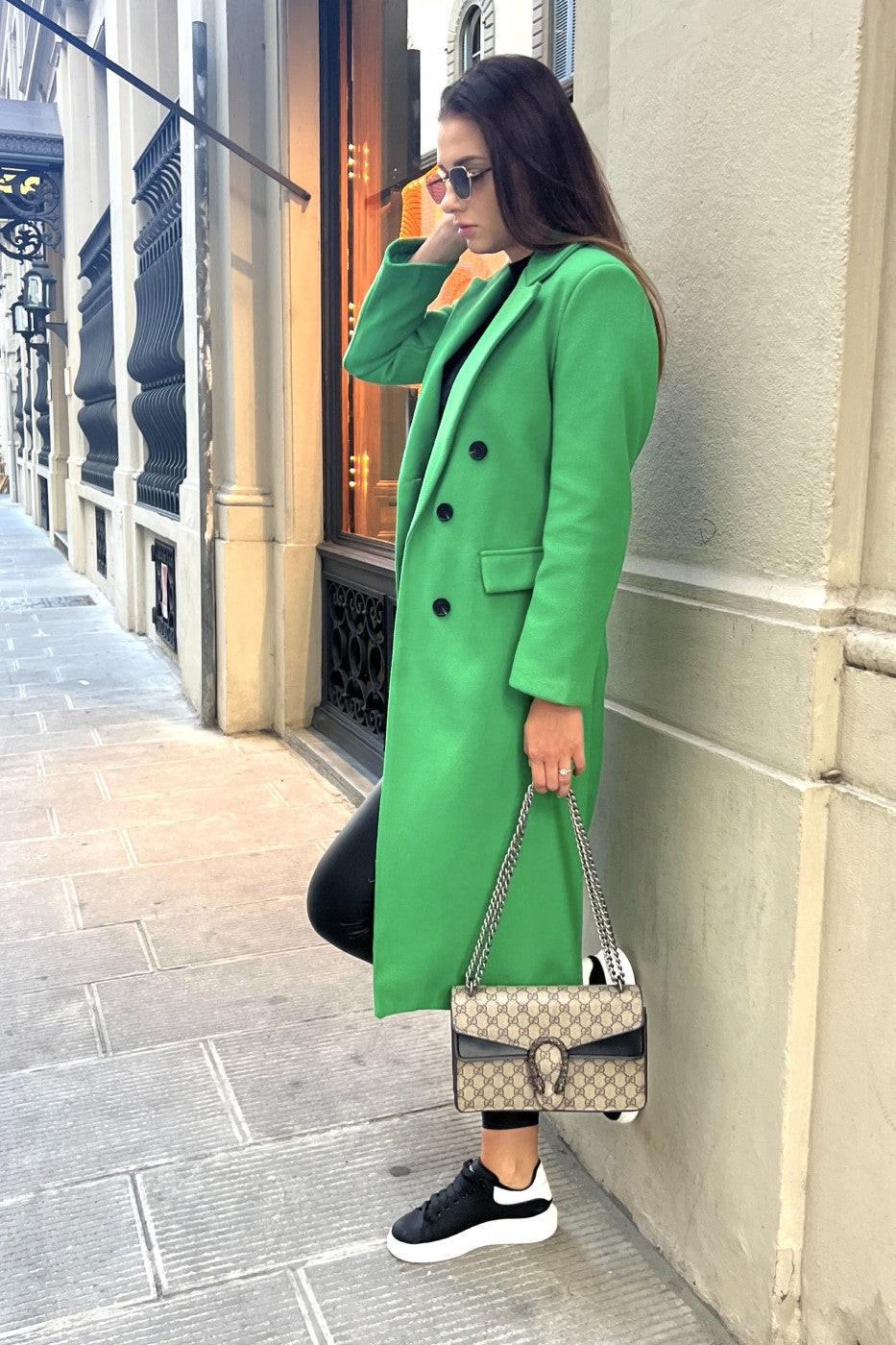 Autumn And Winter Simple Double Row Button Long Sleeve Collared Button Woolen Coat Women