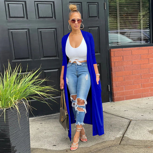 Women Autumn Solid Color Casual Coat