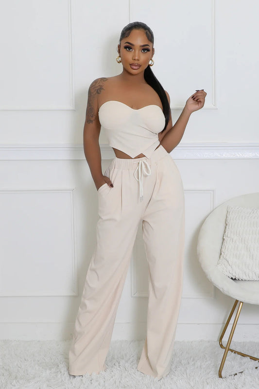 Heart Shaped Bra Top Loose Tight Waist Loose Casual Trousers Women Two Piece Sets