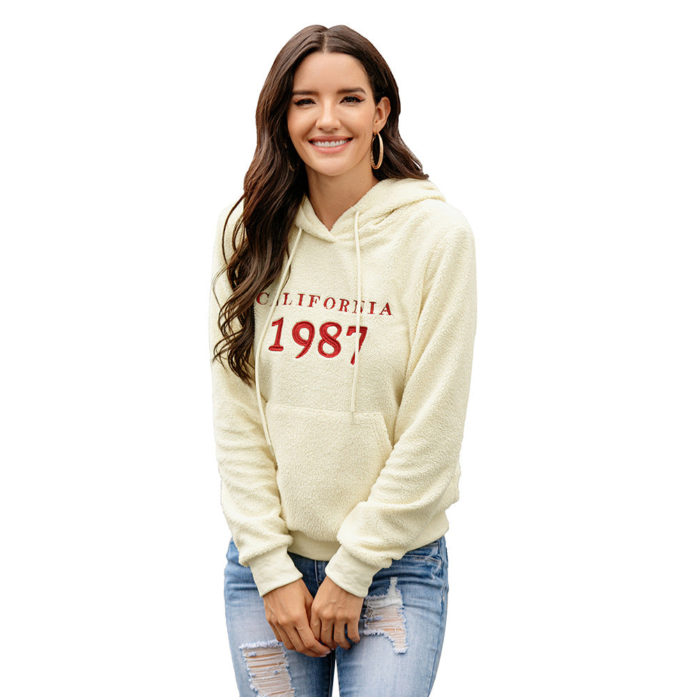 Autumn Winter Cashmere Casual Embroidered Plush Pullover Top Women