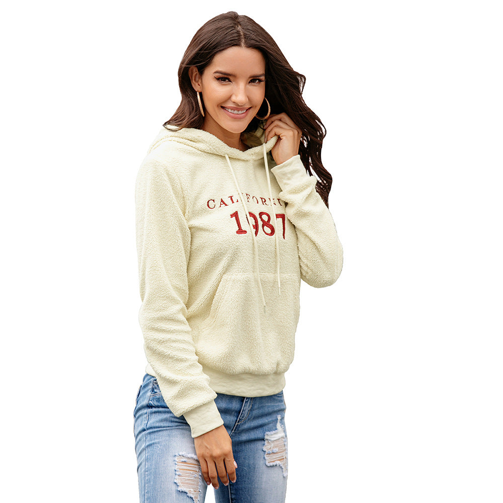 Autumn Winter Cashmere Casual Embroidered Plush Pullover Top Women