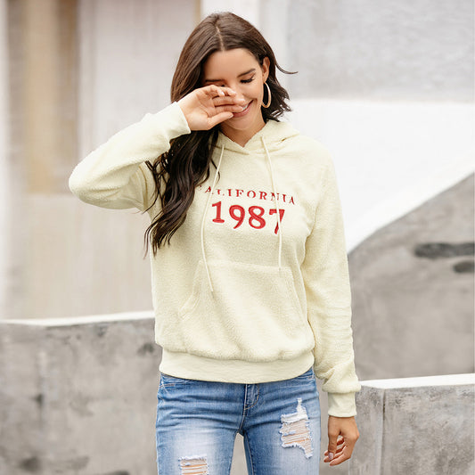Autumn Winter Cashmere Casual Embroidered Plush Pullover Top Women
