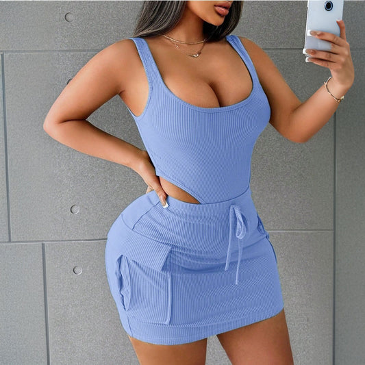 Women Clothing Spring Summer Hard Jumpsuit Tooling Bag Skirt Outfit Top Product Casual Two Piece Sets