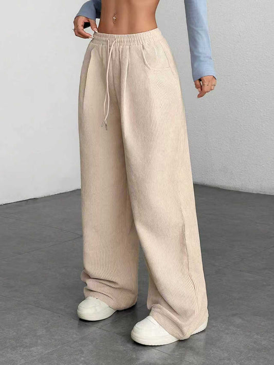 Women Autumn Winter Casual Corduroy Straight Loose Solid Color All Matching Casual Pants