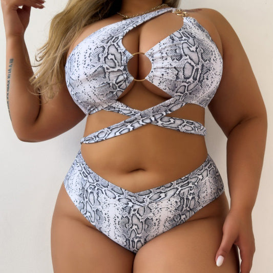 Plus Size Bikini Sexy Snakeskin Two Piece Set Swimsuit Swimwear